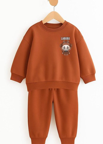 5 Yaş Beden kahverengi Renk Kahverengi Erkek Çocuk Sweatshirt ve Eşofman Takımı