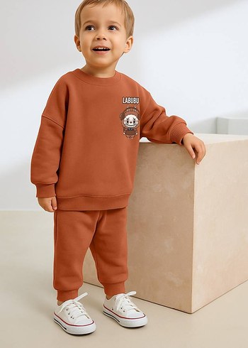 Kahverengi Erkek Çocuk Sweatshirt ve Eşofman Takımı