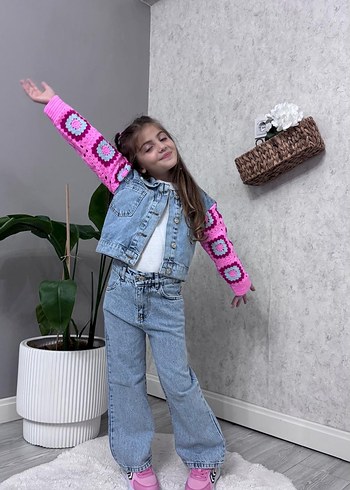 Kız Çocuk Pembe Batik Desen Triko Kollu Denim - Görsel 2