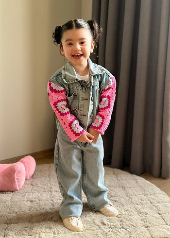 Kız Çocuk Pembe Batik Desen Triko Kollu Denim - Görsel 6