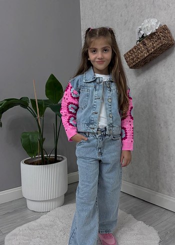 Kız Çocuk Pembe Batik Desen Triko Kollu Denim - Görsel 4