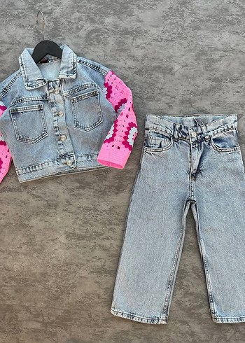 Kız Çocuk Pembe Batik Desen Triko Kollu Denim - Görsel 5