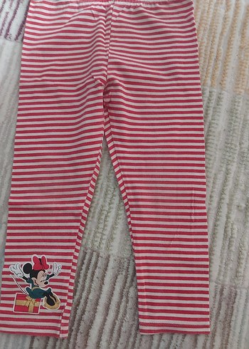 Kız Çocuk Kırmızı Çizgili Tayt Minnie Figürlü - Görsel 2