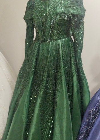 Parlak Yeşil Drapeli Uzun Kadın Abiye - Görsel 5