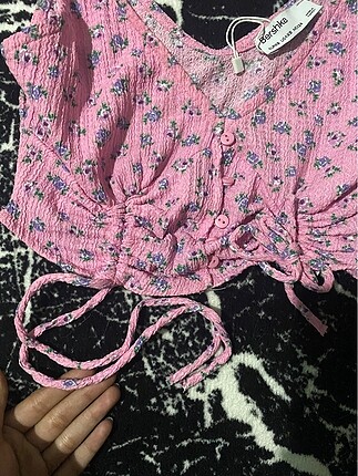 xs Beden pembe Renk Çiçek desenli crop