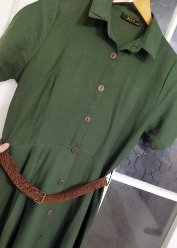 Bayan uzun Kemerli Yeşil 38 beden Kadın Elbise - Görsel 4