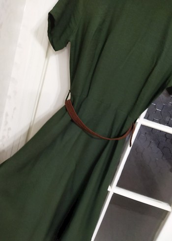 Bayan uzun Kemerli Yeşil 38 beden Kadın Elbise - Görsel 9