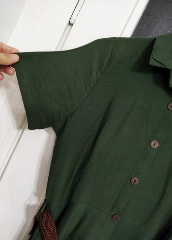 Bayan uzun Kemerli Yeşil 38 beden Kadın Elbise - Görsel 5