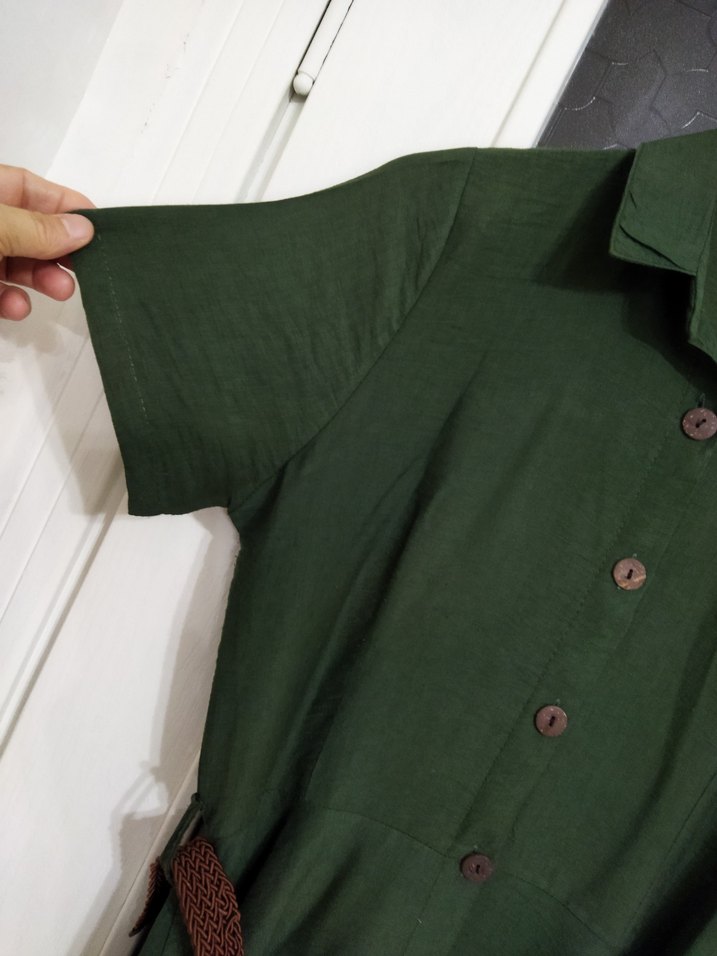 Bayan uzun Kemerli Yeşil 38 beden Kadın Elbise - Görsel 5