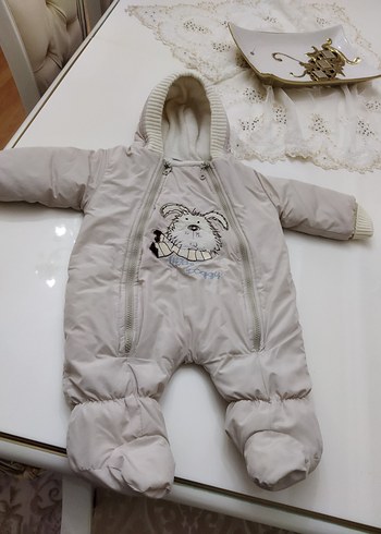 Kapüşonlu Gri  Bebek Tulum mont 9 aylık - Görsel 5