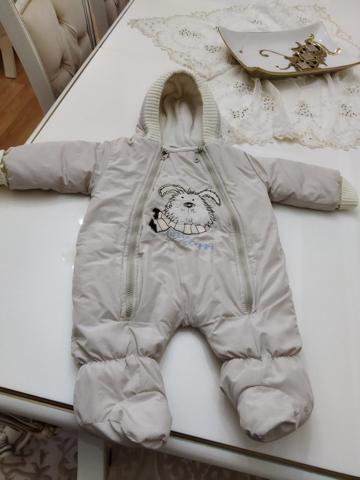 Kapüşonlu Gri  Bebek Tulum mont 9 aylık - Görsel 4