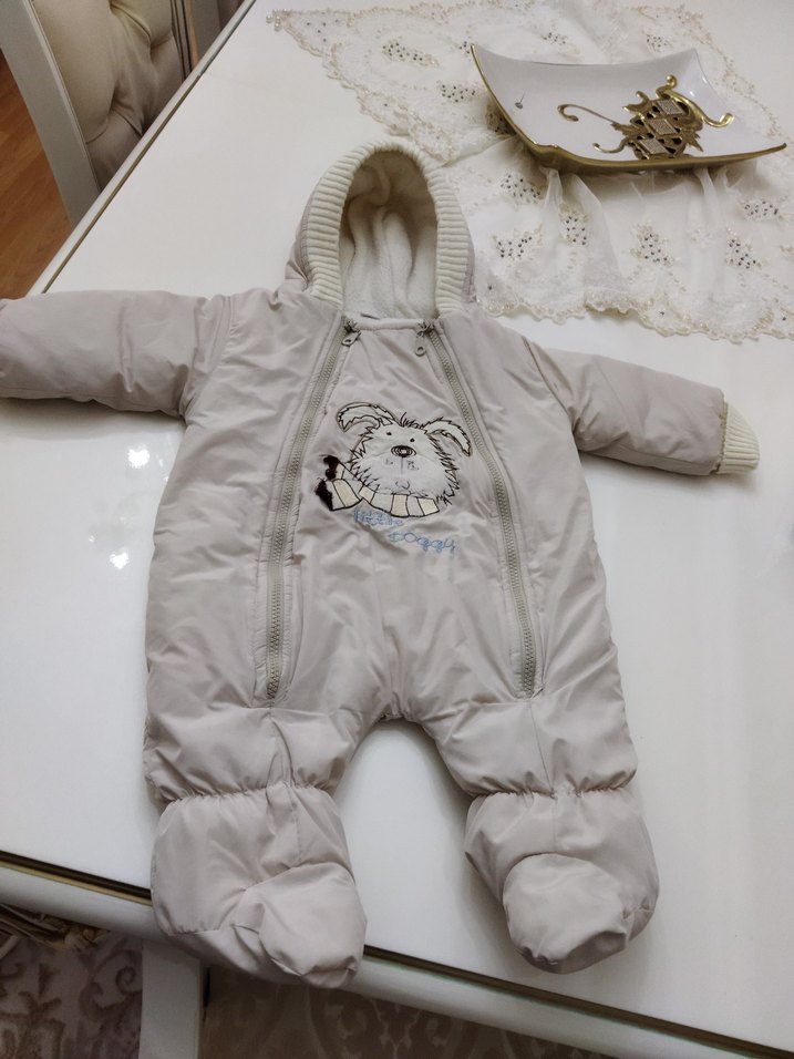 Kapüşonlu Gri  Bebek Tulum mont 9 aylık - Görsel 5