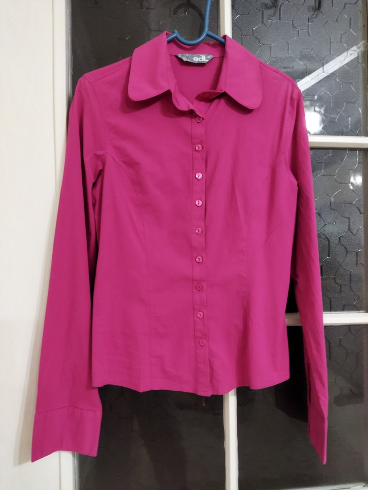 Adil ışık_M beden Uzun Kollu fuşya bayan Gömlek - Görsel 2
