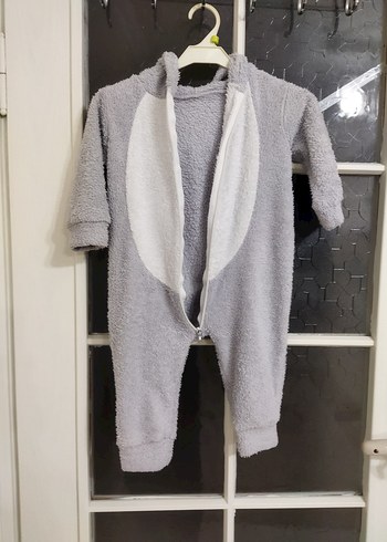 Gri Bebek Peluş Tulum Kulaklı Kapüşonlu - Görsel 5