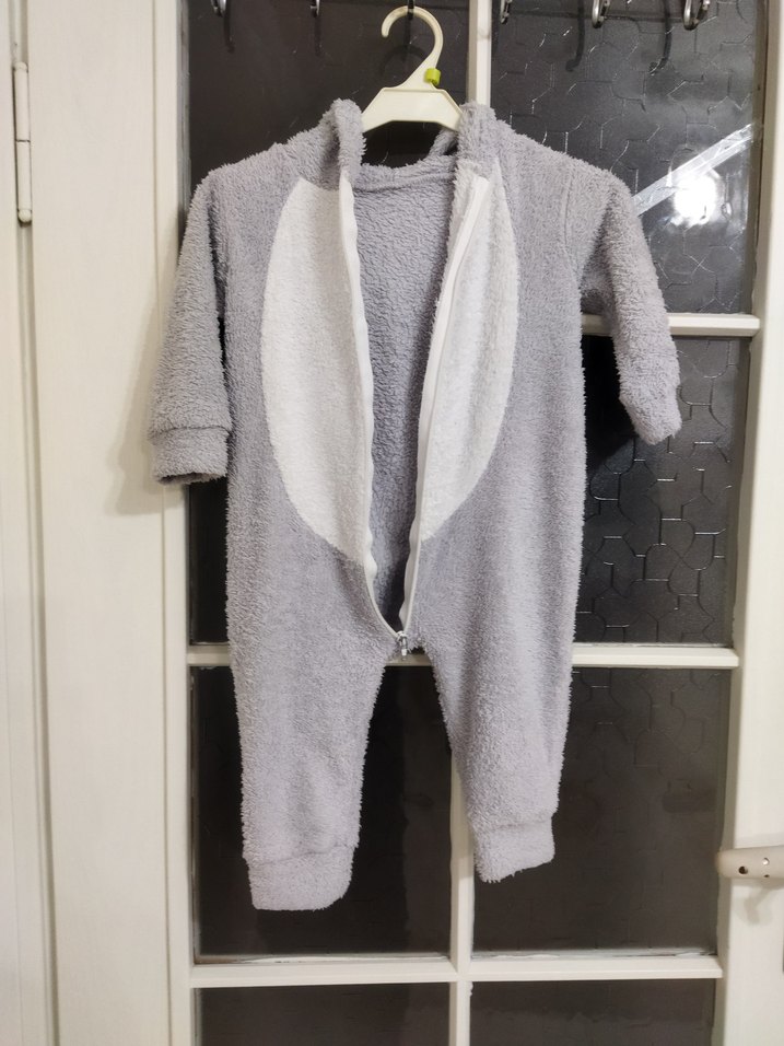 Gri Bebek Peluş Tulum Kulaklı Kapüşonlu - Görsel 5