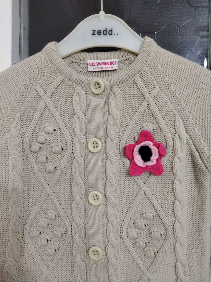 LC Waikiki 3_4 yaş Nakışlı Bej Kız Triko Hırka - Görsel 4