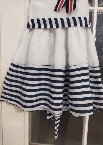 Kız Çocuk Beyaz Çizgili Fırfırlı Elbise - Görsel 5