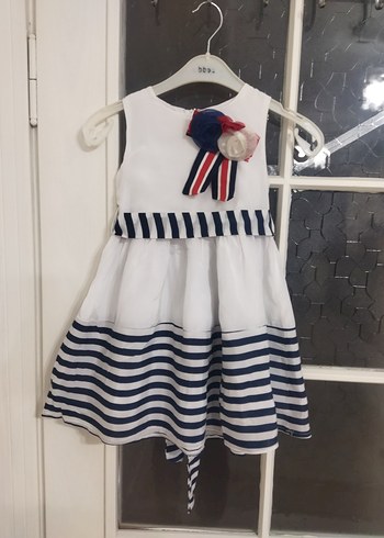 Kız Çocuk Beyaz Çizgili Fırfırlı Elbise - Görsel 2