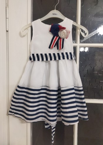 Kız Çocuk Beyaz Çizgili Fırfırlı Elbise - Görsel 3