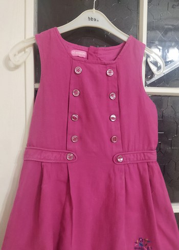 Pembe Düğmeli Kolsuz Kız Elbisesi - Görsel 3
