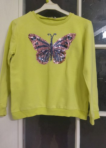 Koton kids 9-10 yaş Kelebek Payetli Sarı Kız Sweatshirt - Görsel 2