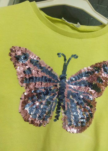 Koton kids 9-10 yaş Kelebek Payetli Sarı Kız Sweatshirt - Görsel 4