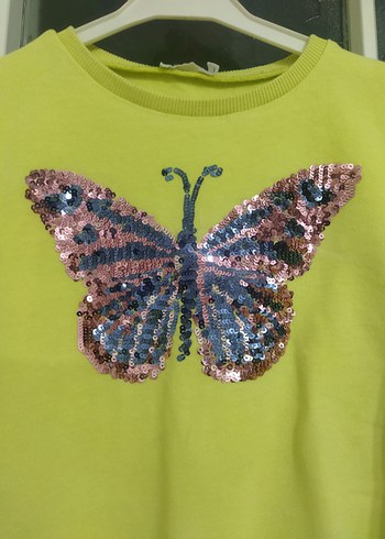 Koton kids 9-10 yaş Kelebek Payetli Sarı Kız Sweatshirt - Görsel 3