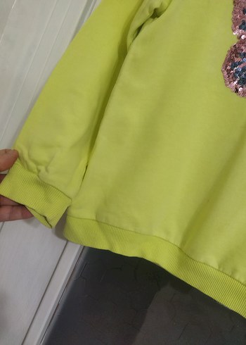 Koton kids 9-10 yaş Kelebek Payetli Sarı Kız Sweatshirt - Görsel 5