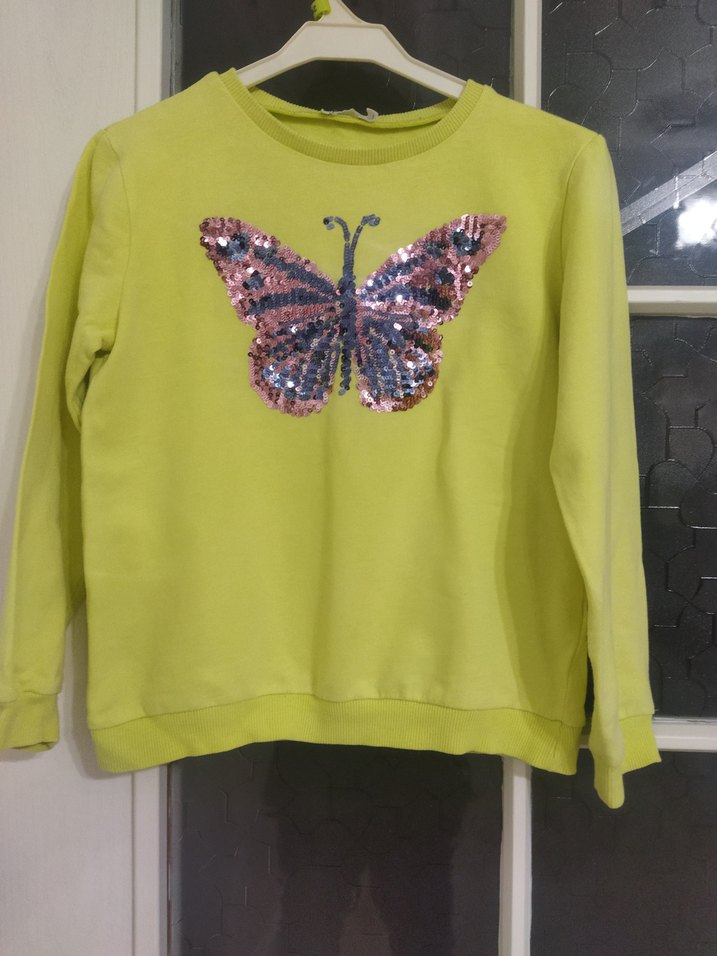 Koton kids 9-10 yaş Kelebek Payetli Sarı Kız Sweatshirt - Görsel 2