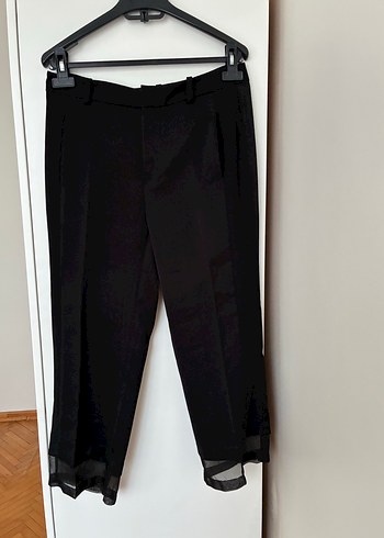 Kadın Siyah Belli Kemerli Midi Kumaş Pantolon - Görsel 4