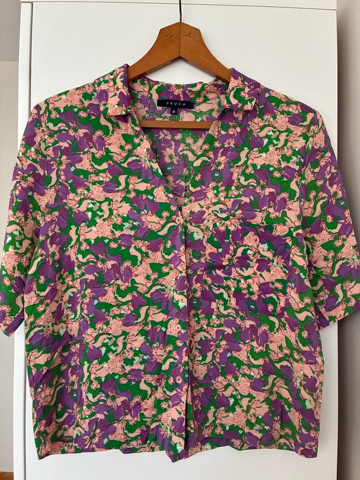 Mor Pastel Batik Desenli Düğmeli Kadın Gömlek - Görsel 3