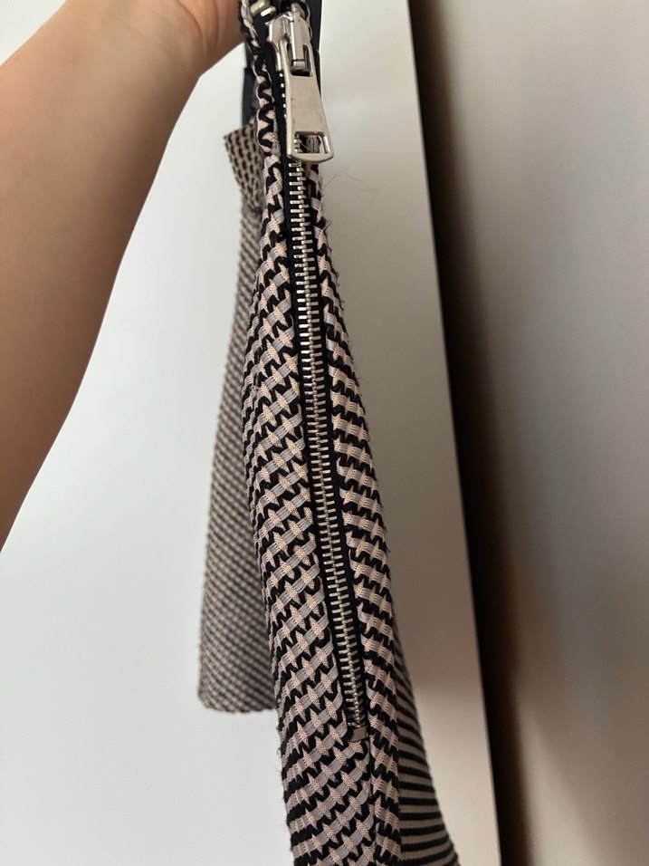 Bej Gri Çizgili Mini Etek - Görsel 2