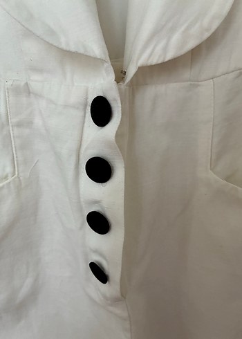 Düğmeli Keten Beyaz Midi Tulum - Görsel 3