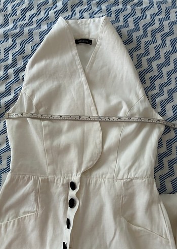 Düğmeli Keten Beyaz Midi Tulum - Görsel 12