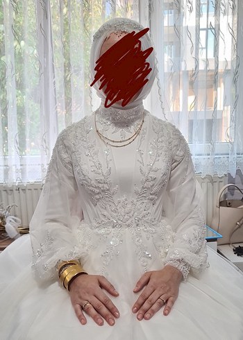 Tual Moda Maysa Tesettür Uzun Kollu Prenses Gelinlik - Görsel 6