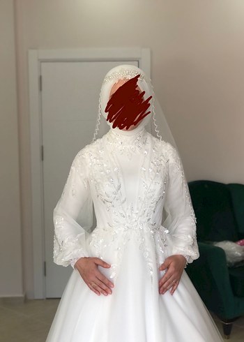 Tual Moda Maysa Tesettür Uzun Kollu Prenses Gelinlik - Görsel 8