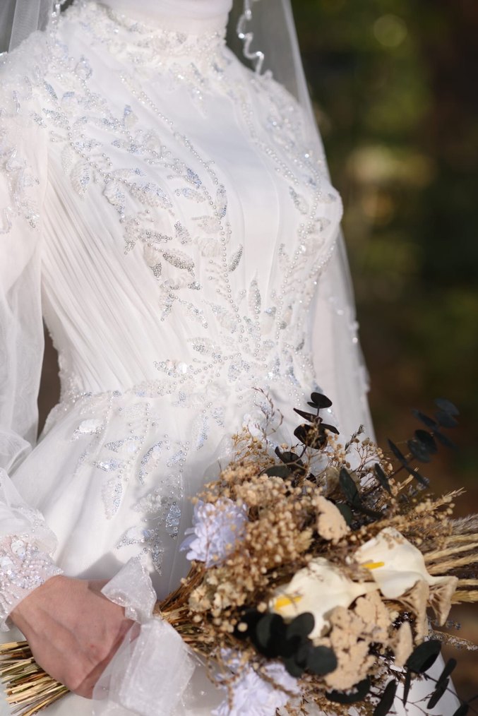 Tual Moda Maysa Tesettür Uzun Kollu Prenses Gelinlik - Görsel 2