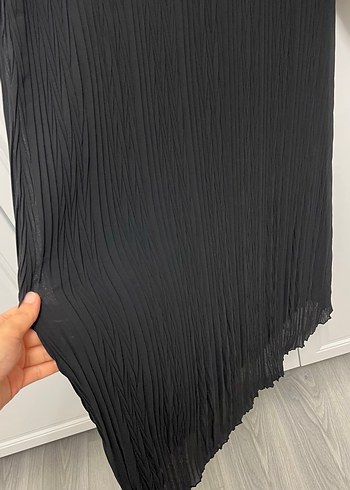 Siyah Piliseli Uzun Keten Elbise - Görsel 7