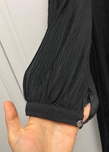 Siyah Piliseli Uzun Keten Elbise - Görsel 3