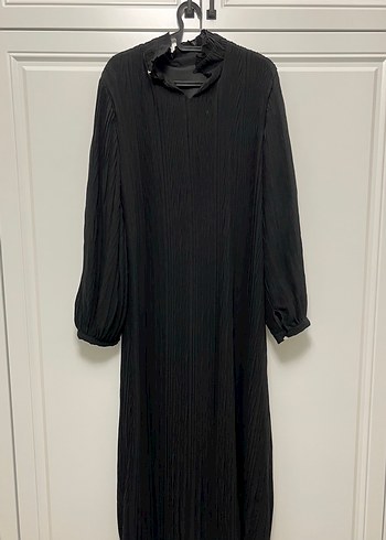 Siyah Piliseli Uzun Keten Elbise - Görsel 6