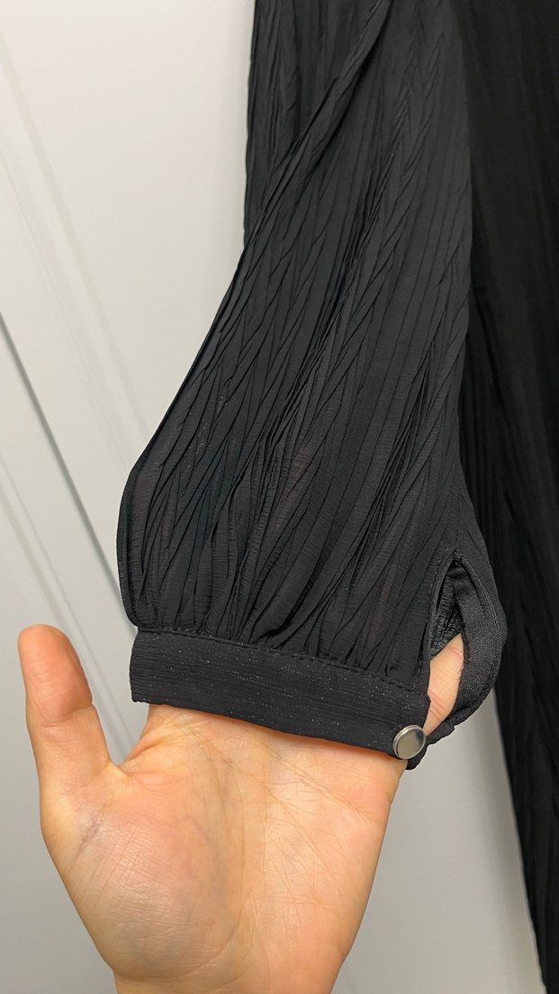 Siyah Piliseli Uzun Keten Elbise - Görsel 3