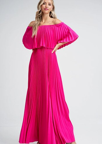 Pembe Pilili Uzun Bohem Elbise - Görsel 5