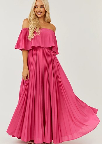 Pembe Pilili Uzun Bohem Elbise - Görsel 6