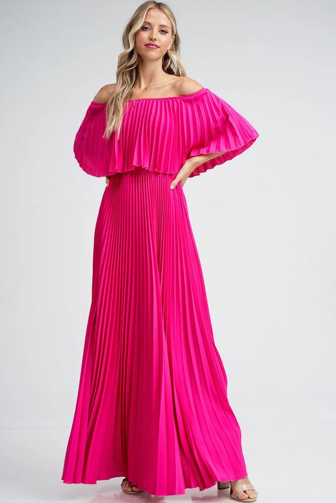 Pembe Pilili Uzun Bohem Elbise - Görsel 5