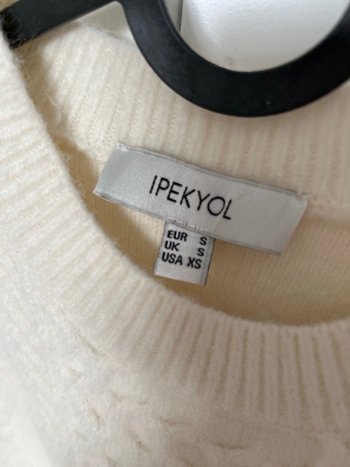 Beyaz Örgü Kadın Sweatshirt - Görsel 4