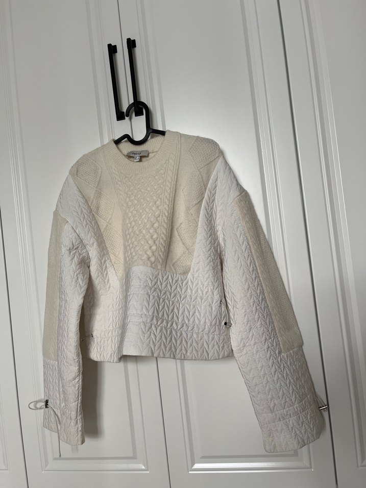 Beyaz Örgü Kadın Sweatshirt - Görsel 5