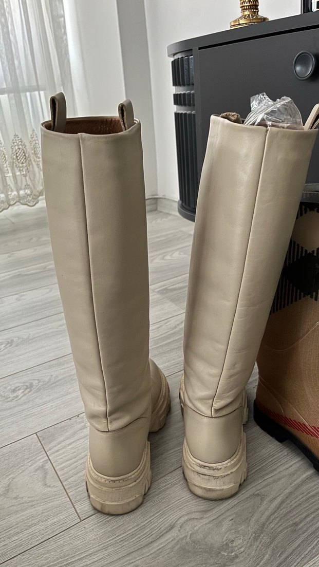 Bej Deri Diz Boyu Kadın Çizme - Görsel 2