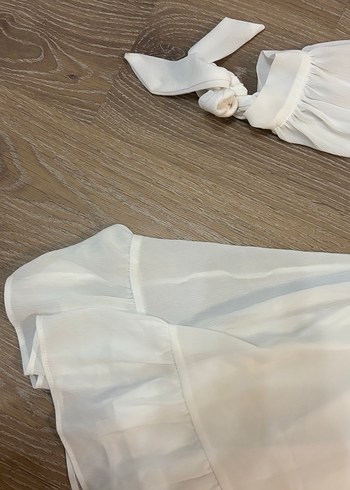 V Yaka Midi Beyaz Bohem Mini Abiye Elbise Şık - Görsel 3