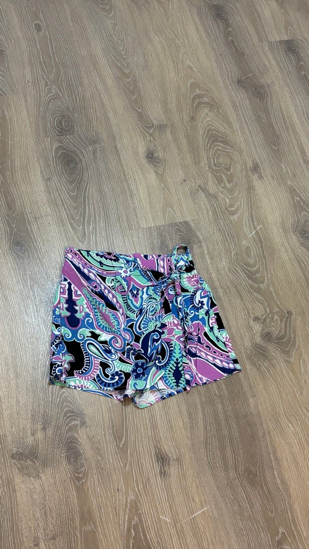 Bohem Renkli Batik Desenli Mini Şort Etek - Görsel 2