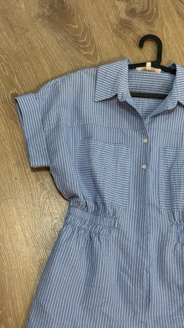 Mavi Kısa Kollu Kısa Tulum - Görsel 3